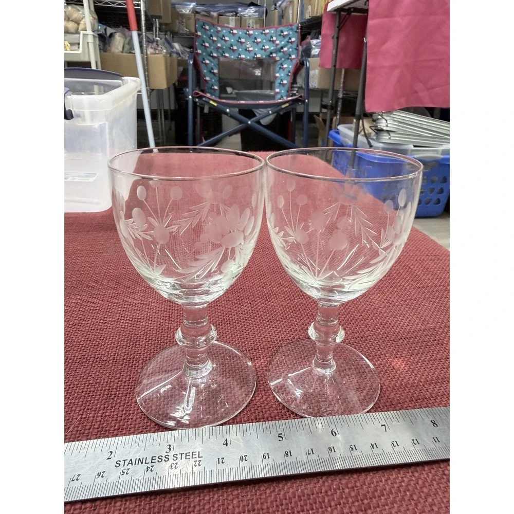 Etched Glass Floral Leef‎ Goblets 6.5